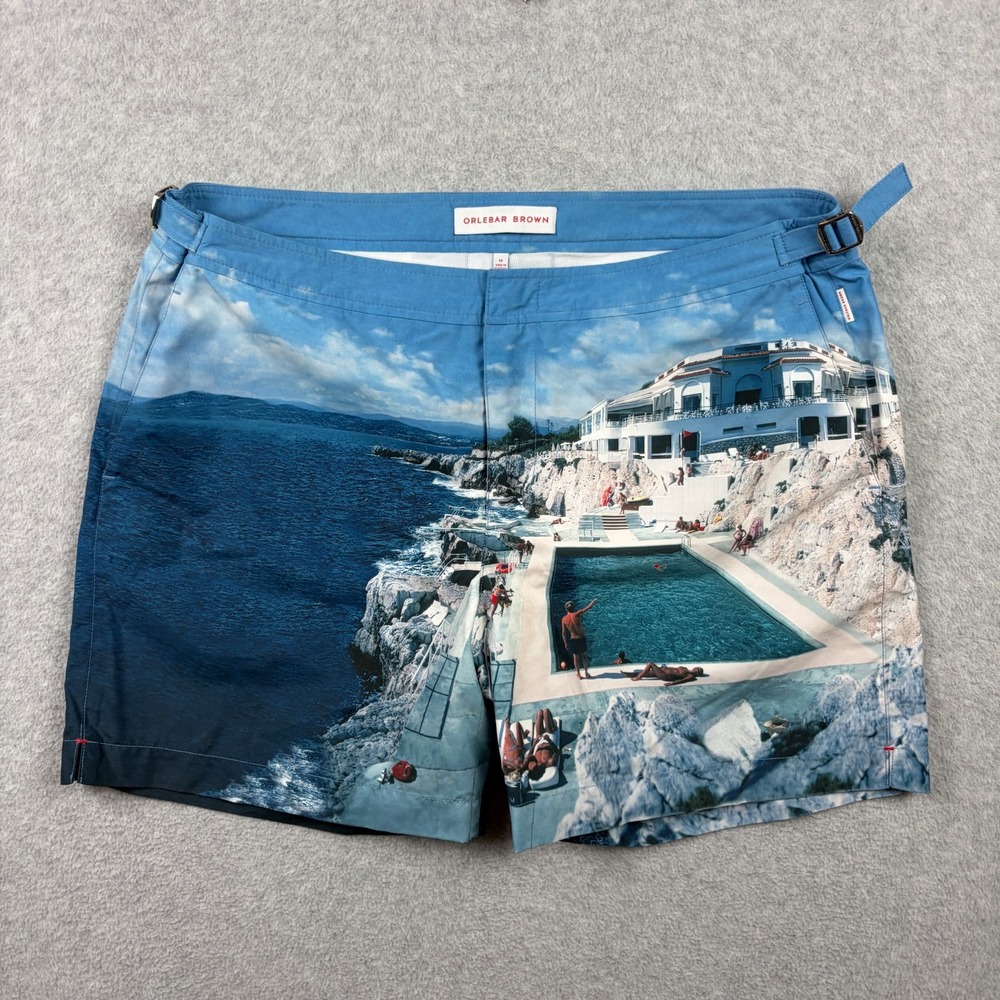 Orlebar Brown Swim Shorts Mens 36 Bulldog Photo Roc Pool Lined Graphic Print AOP